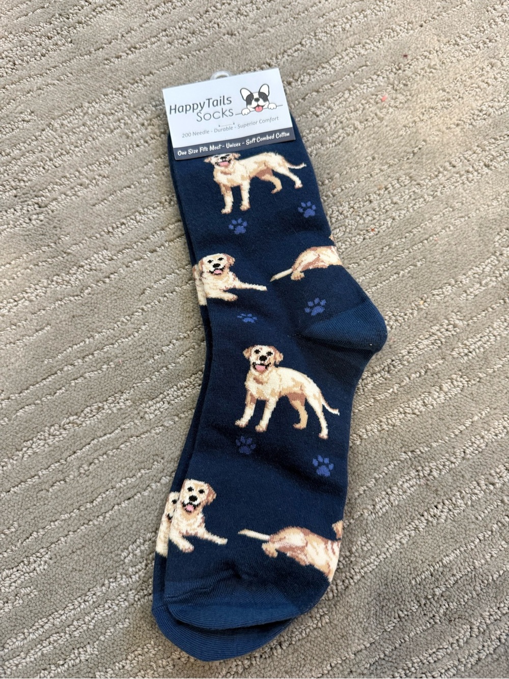 HappyTails Yellow Labrador Dog Socks Navy NWT One Size Unisex